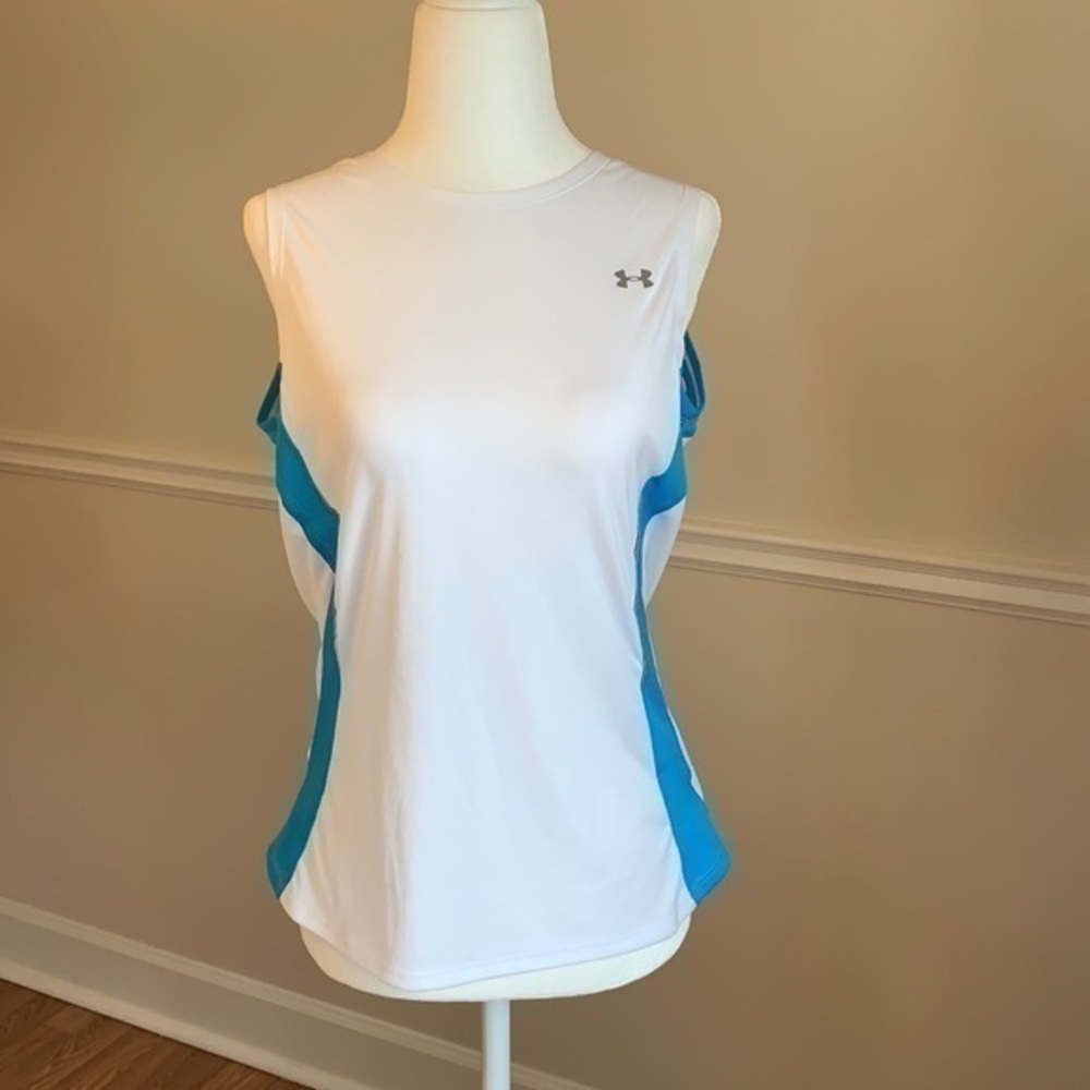 UNDER ARMOUR HeatGear White Blue Mesh Tank Top M